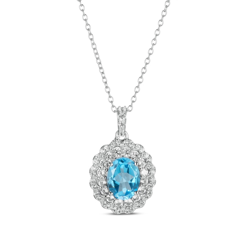 Main Image 1 of Blue Topaz & White Lab-Created Sapphire Necklace Sterling Silver 18"