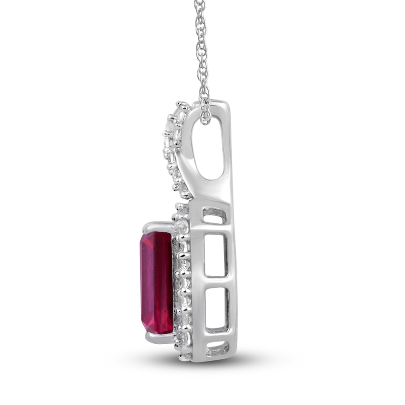 Lab-Created Ruby & White Lab-Created Sapphire Octagon Necklace Sterling Silver 18"