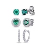 Thumbnail Image 0 of Round-Cut Lab-Created Emerald & White Lab-Created Sapphire Stud & Hoop Earrings Gift Set Sterling Silver