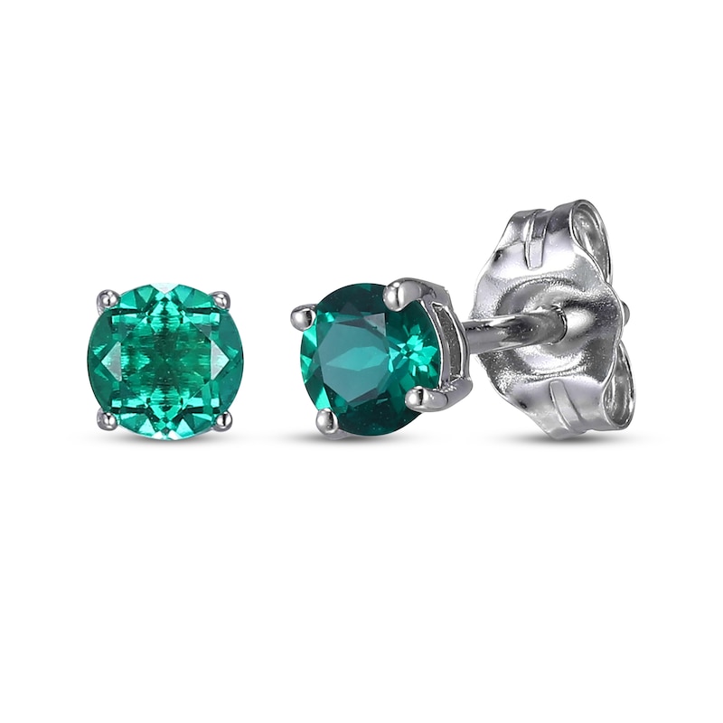 Round-Cut Lab-Created Emerald & White Lab-Created Sapphire Stud & Hoop Earrings Gift Set Sterling Silver