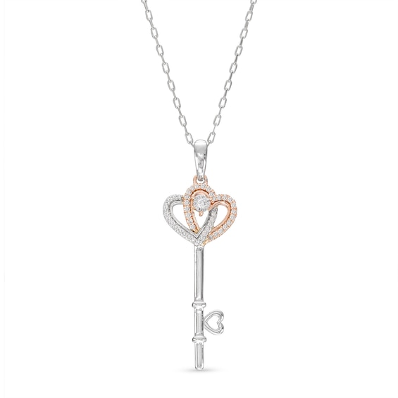 Diamond Heart Key Necklace 1/10 ct tw 10K Two-Tone Gold 18”