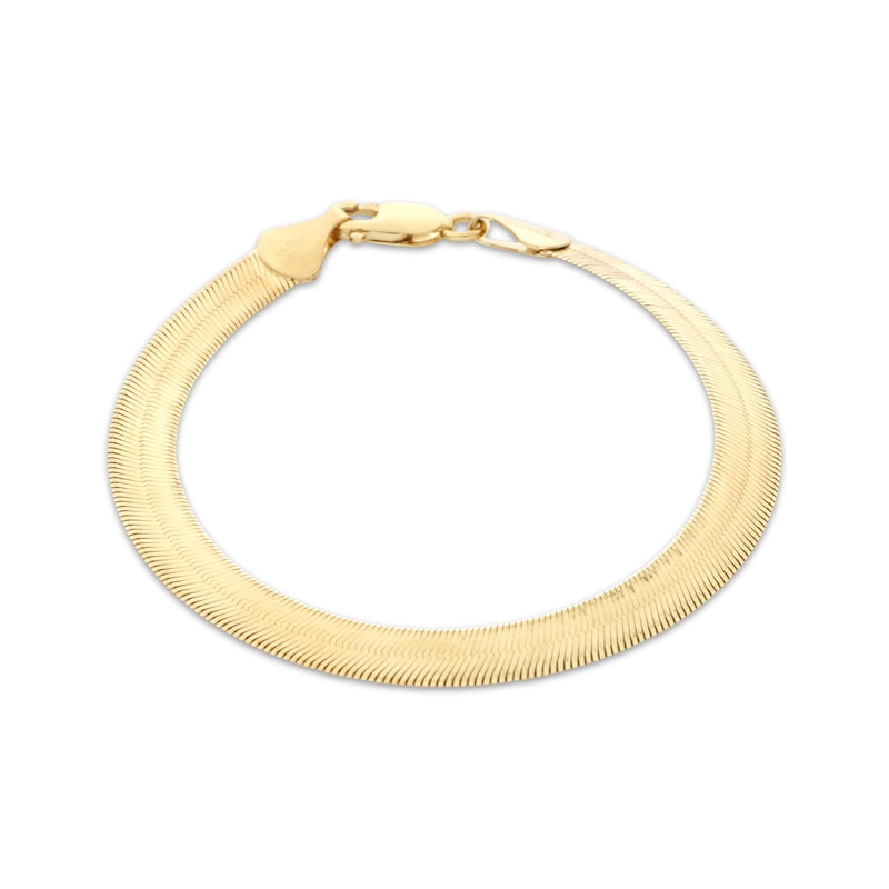Solid Herringbone Chain Bracelet 6.8mm 14K Yellow Gold 7.5"