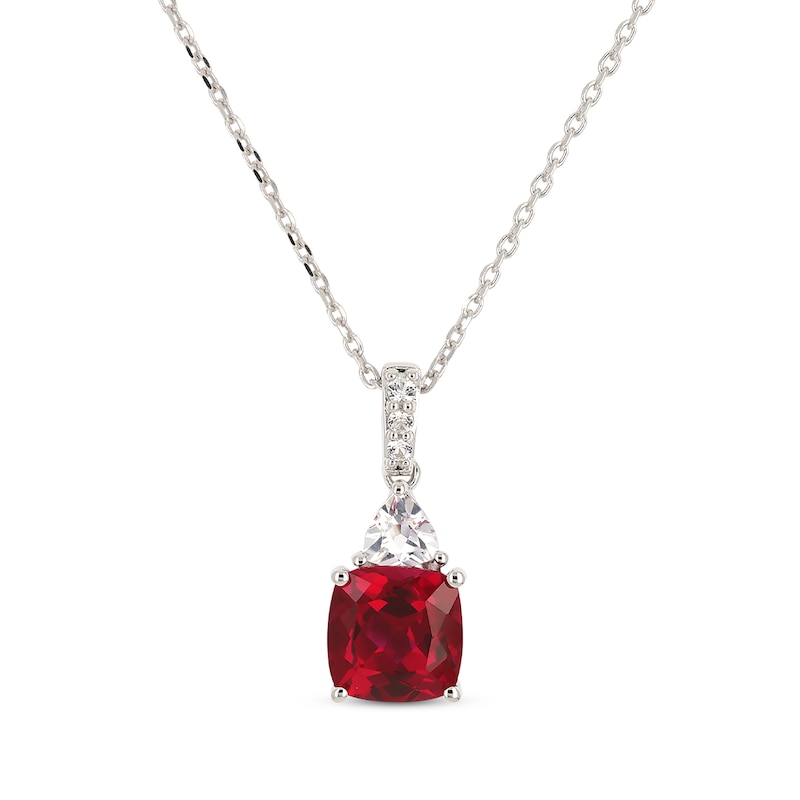 Main Image 1 of Cushion-Cut Lab-Created Ruby & Trillion-Cut White Lab-Created Sapphire Necklace Sterling Silver 18"