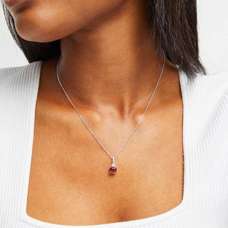 Main Image 3 of Cushion-Cut Lab-Created Ruby & Trillion-Cut White Lab-Created Sapphire Necklace Sterling Silver 18"