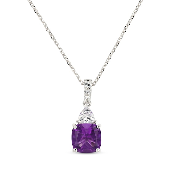 Cushion-Cut Amethyst & Trillion-Cut White Lab-Created Sapphire Necklace Sterling Silver 18"