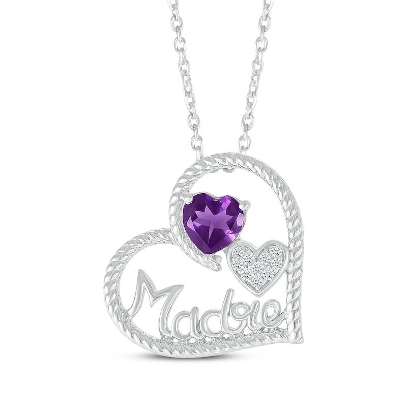 Main Image 1 of Heart-Shaped Amethyst & White Lab-Created Sapphire "Madre" Heart Necklace Sterling Silver 18"