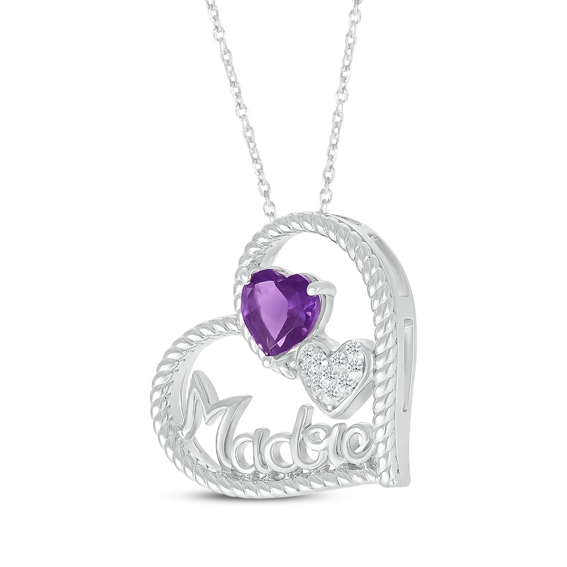 Main Image 2 of Heart-Shaped Amethyst & White Lab-Created Sapphire "Madre" Heart Necklace Sterling Silver 18"