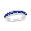 Thumbnail Image 1 of Baguette-Cut Blue Lab-Created Sapphire & Diamond Ring 1/5 ct tw 10K White Gold