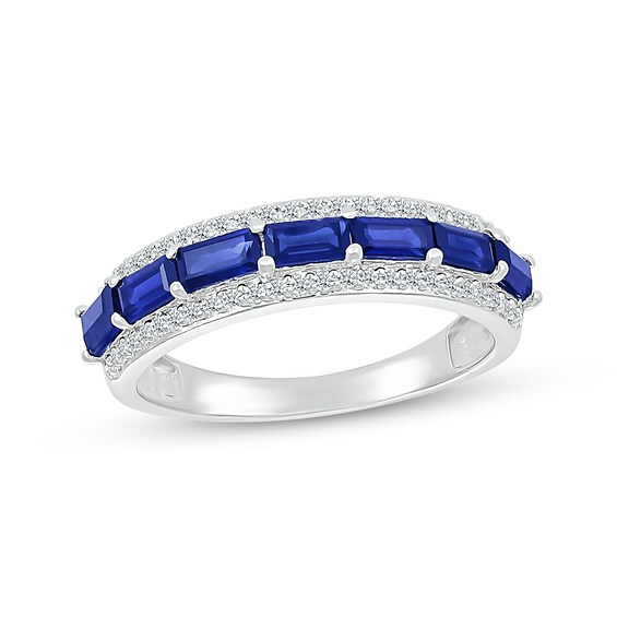 Baguette-Cut Blue Lab-Created Sapphire & Diamond Ring 1/5 ct tw 10K White Gold