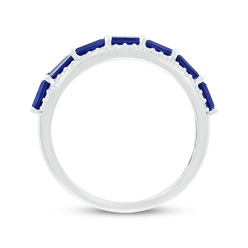 Main Image 3 of Baguette-Cut Blue Lab-Created Sapphire & Diamond Ring 1/5 ct tw 10K White Gold