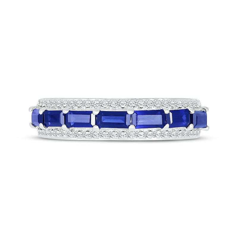 Main Image 4 of Baguette-Cut Blue Lab-Created Sapphire & Diamond Ring 1/5 ct tw 10K White Gold
