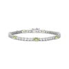 Thumbnail Image 1 of Emerald-Cut Peridot & White Lab-Created Sapphire Bracelet Sterling Silver 7.25"
