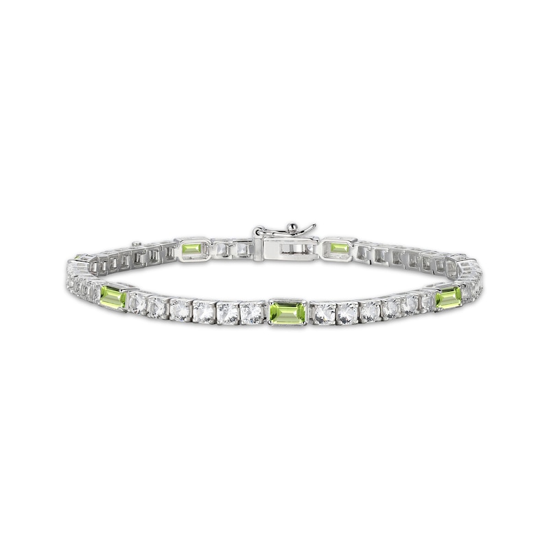 Main Image 1 of Emerald-Cut Peridot & White Lab-Created Sapphire Bracelet Sterling Silver 7.25"
