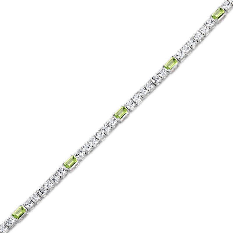 Main Image 2 of Emerald-Cut Peridot & White Lab-Created Sapphire Bracelet Sterling Silver 7.25"
