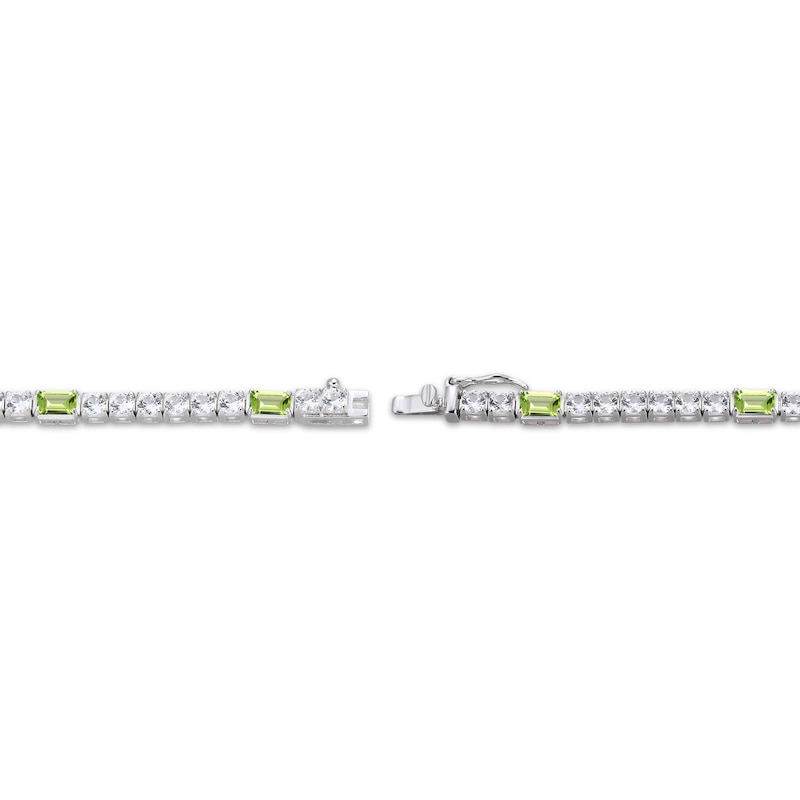 Main Image 3 of Emerald-Cut Peridot & White Lab-Created Sapphire Bracelet Sterling Silver 7.25"