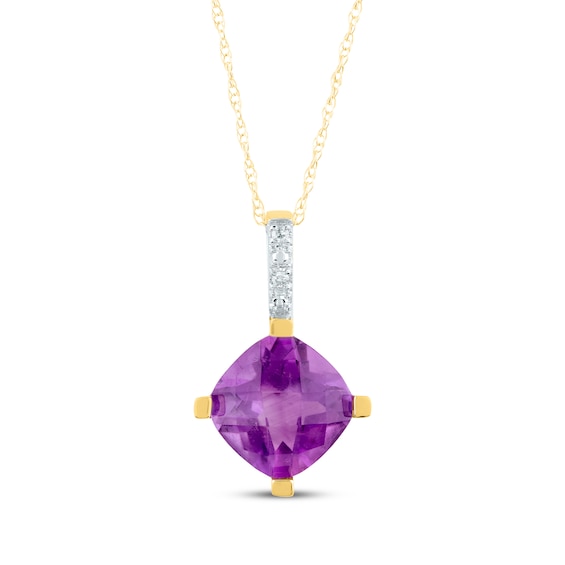 Cushion-Cut Amethyst & Diamond Accent Necklace 10K Yellow Gold 18"