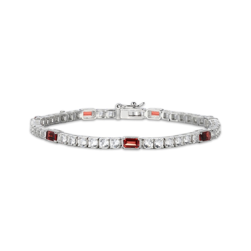 Main Image 1 of Emerald-Cut Garnet & White Lab-Created Sapphire Station Bracelet Sterling Silver 7.25"