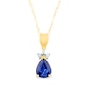 Thumbnail Image 1 of Pear-Shaped Blue Sapphire & Diamond Accent Necklace 10K Yellow Gold 18"
