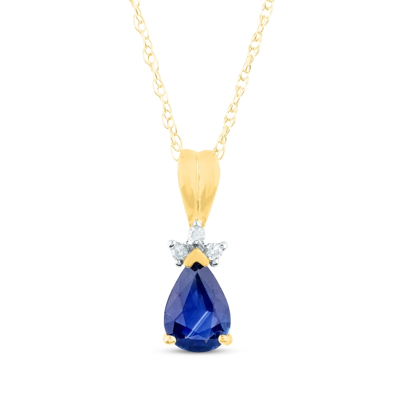 Main Image 1 of Pear-Shaped Blue Sapphire & Diamond Accent Necklace 10K Yellow Gold 18"