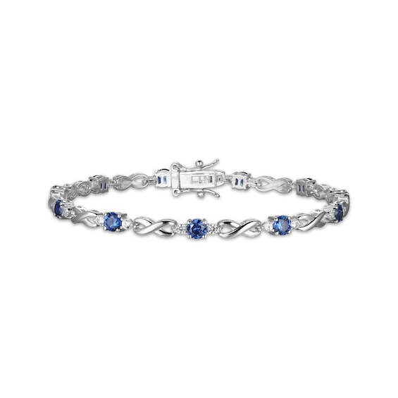Blue & White Lab-Created Sapphire Infinity Bracelet Sterling Silver 7.25"