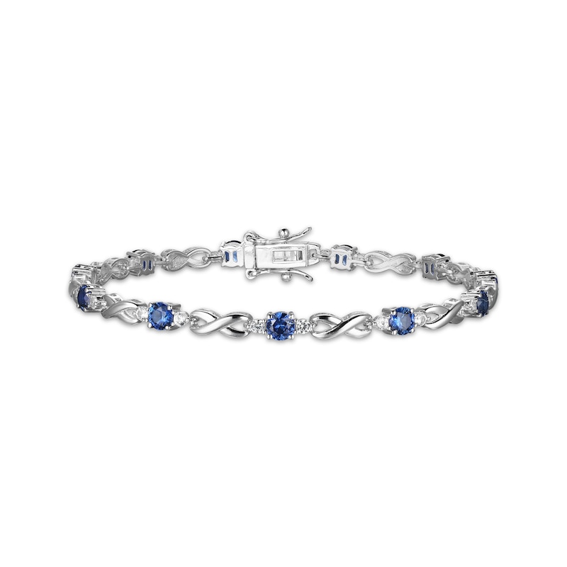 Main Image 1 of Blue & White Lab-Created Sapphire Infinity Bracelet Sterling Silver 7.25"
