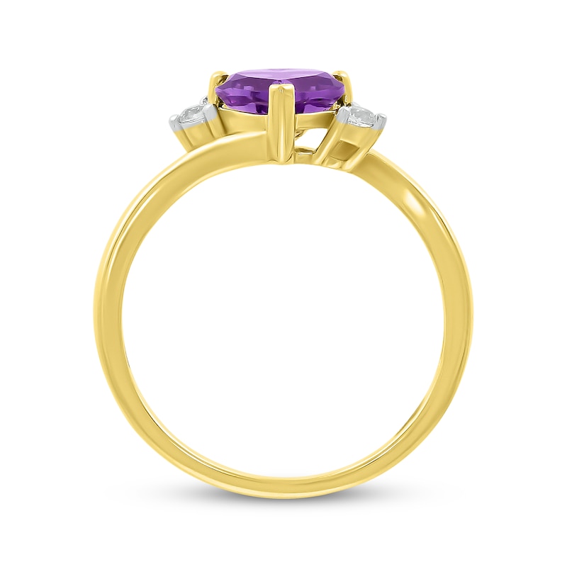 Main Image 3 of Heart-Shaped Amethyst & Diamond Ring 1/15 ct tw 10K Yellow Gold