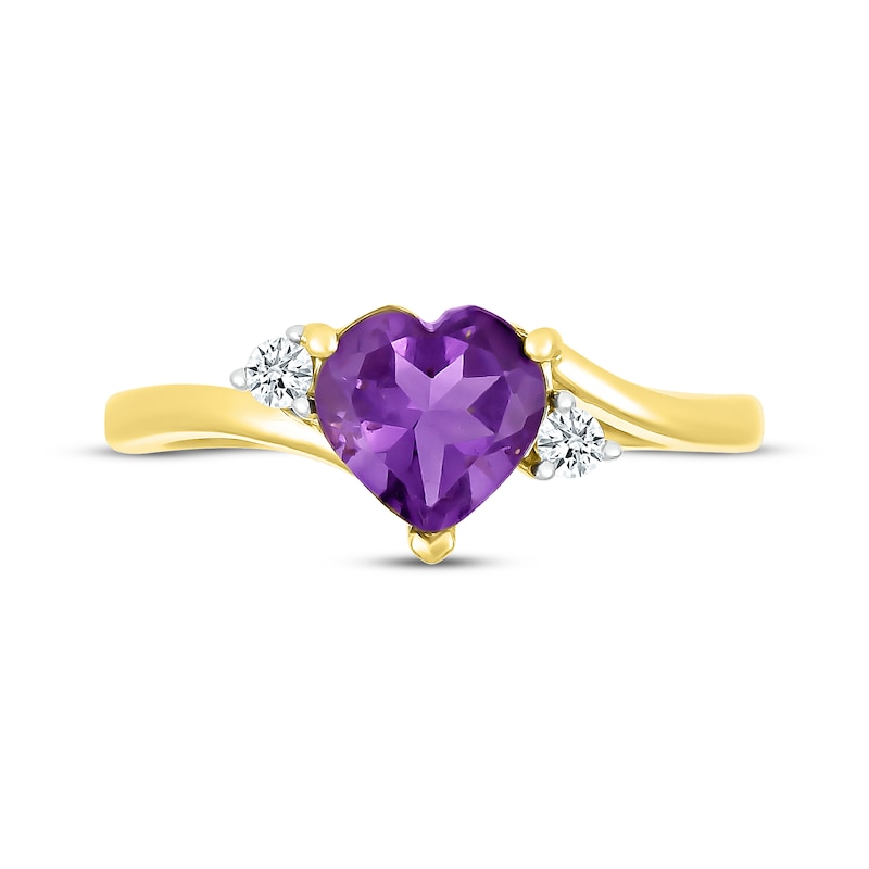 Main Image 4 of Heart-Shaped Amethyst & Diamond Ring 1/15 ct tw 10K Yellow Gold