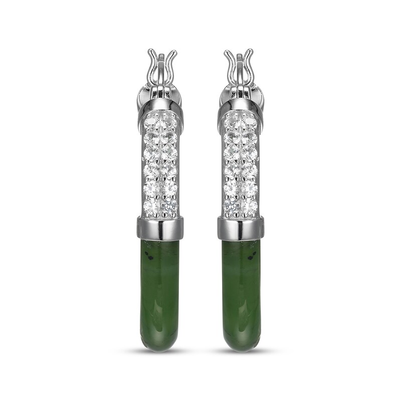 Main Image 2 of Nephrite Jade & White Lab-Created Sapphire Hoop Earrings