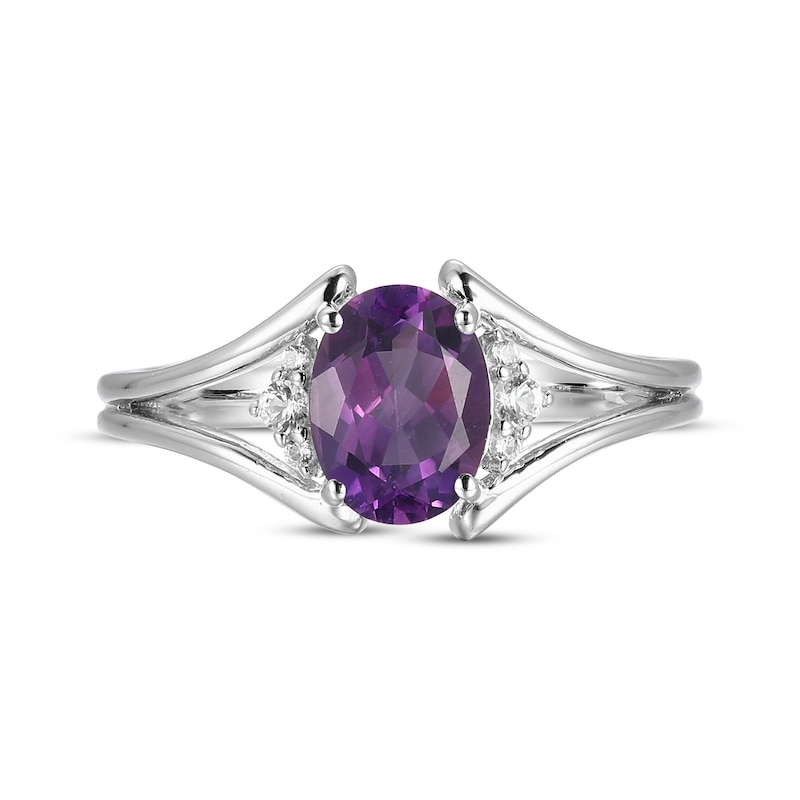 Main Image 3 of Oval-Cut Amethyst & White Lab-Created Sapphire Ring Sterling Silver