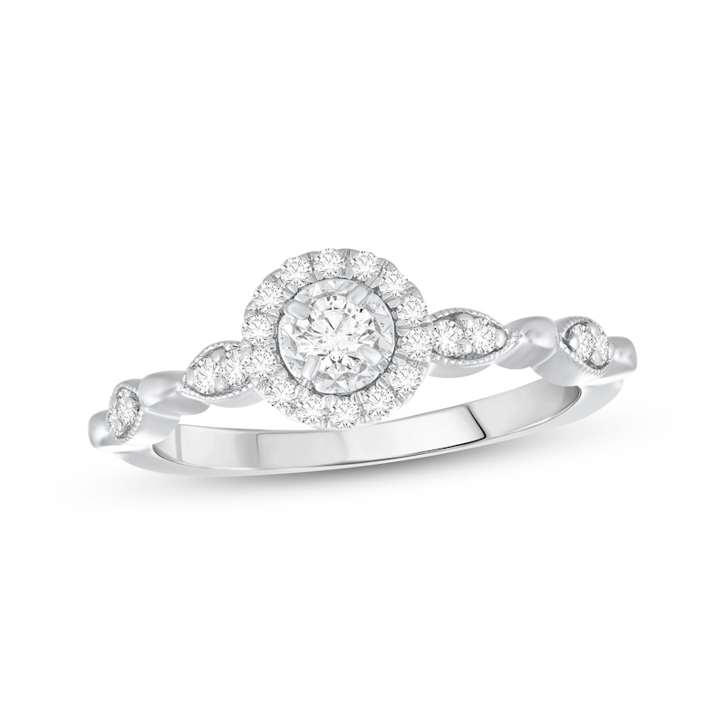 Main Image 1 of Adore Round-Cut Diamond Halo Engagement Ring 1/4 ct tw 10K White Gold