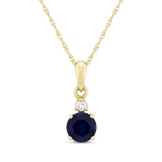 Natural Blue Sapphire & Diamond Accent Necklace 10K Yellow Gold 18"