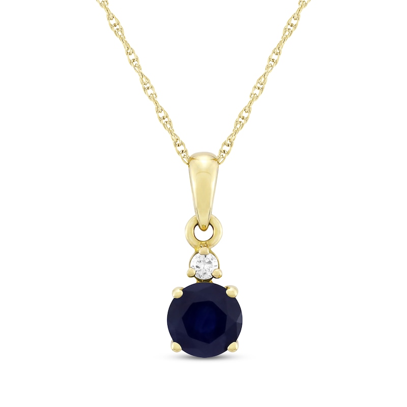 Main Image 1 of Natural Blue Sapphire & Diamond Accent Necklace 10K Yellow Gold 18"