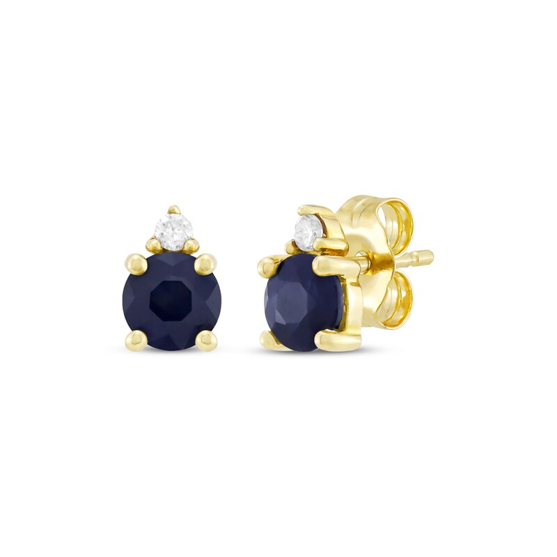 Main Image 1 of Natural Blue Sapphire & Diamond Accent Stud Earrings 10K Yellow Gold