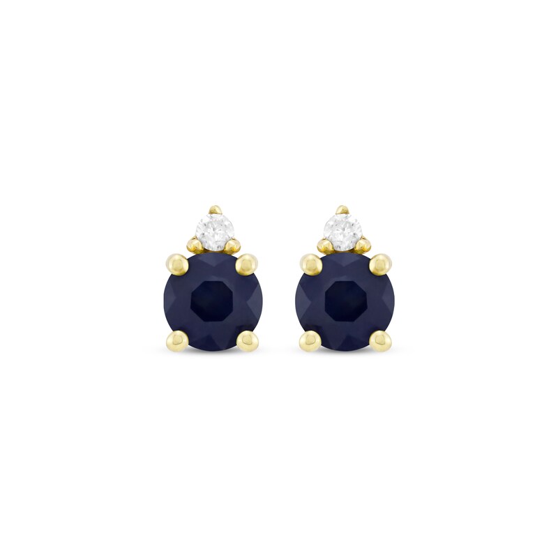 Main Image 2 of Natural Blue Sapphire & Diamond Accent Stud Earrings 10K Yellow Gold