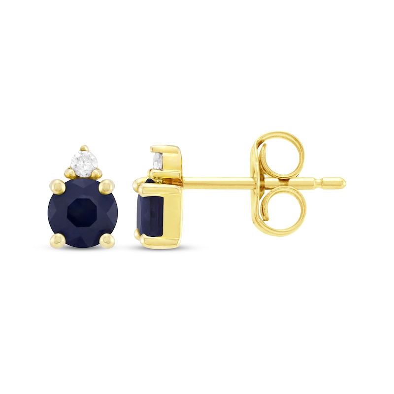 Main Image 3 of Natural Blue Sapphire & Diamond Accent Stud Earrings 10K Yellow Gold