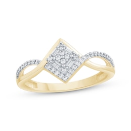 Baguette & Round-Cut Multi- Diamond Split Shank Fashion Ring 1/5 ct tw 10K Yellow Gold