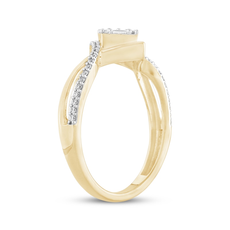Main Image 2 of Baguette & Round-Cut Multi- Diamond Split Shank Fashion Ring 1/5 ct tw 10K Yellow Gold