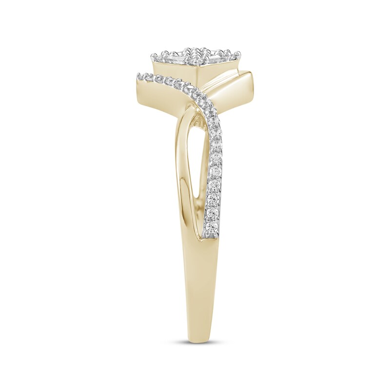 Main Image 3 of Baguette & Round-Cut Multi- Diamond Split Shank Fashion Ring 1/5 ct tw 10K Yellow Gold