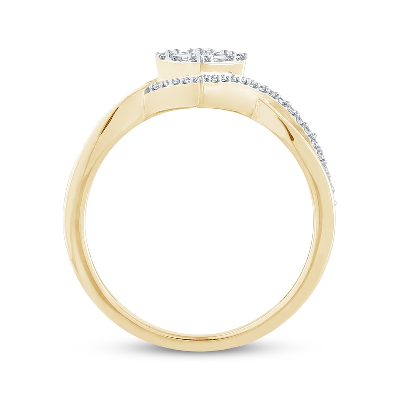 Main Image 4 of Baguette & Round-Cut Multi- Diamond Split Shank Fashion Ring 1/5 ct tw 10K Yellow Gold