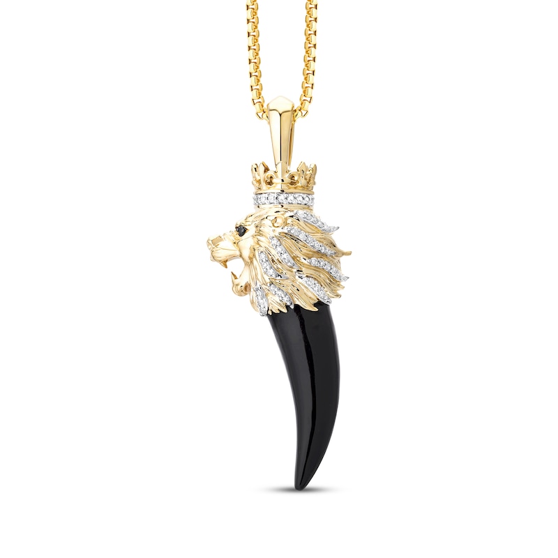 Main Image 1 of Men's Diamond & Black Onyx King Lion Horn Two-Sided Necklace 1/6 ct tw 10K Yellow Gold 22"