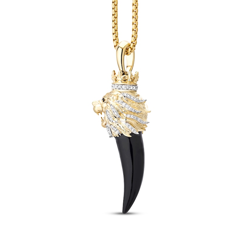 Main Image 2 of Men's Diamond & Black Onyx King Lion Horn Two-Sided Necklace 1/6 ct tw 10K Yellow Gold 22"