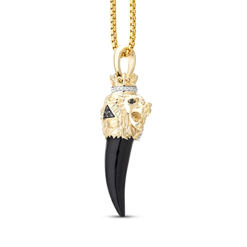Main Image 3 of Men's Diamond & Black Onyx King Lion Horn Two-Sided Necklace 1/6 ct tw 10K Yellow Gold 22"
