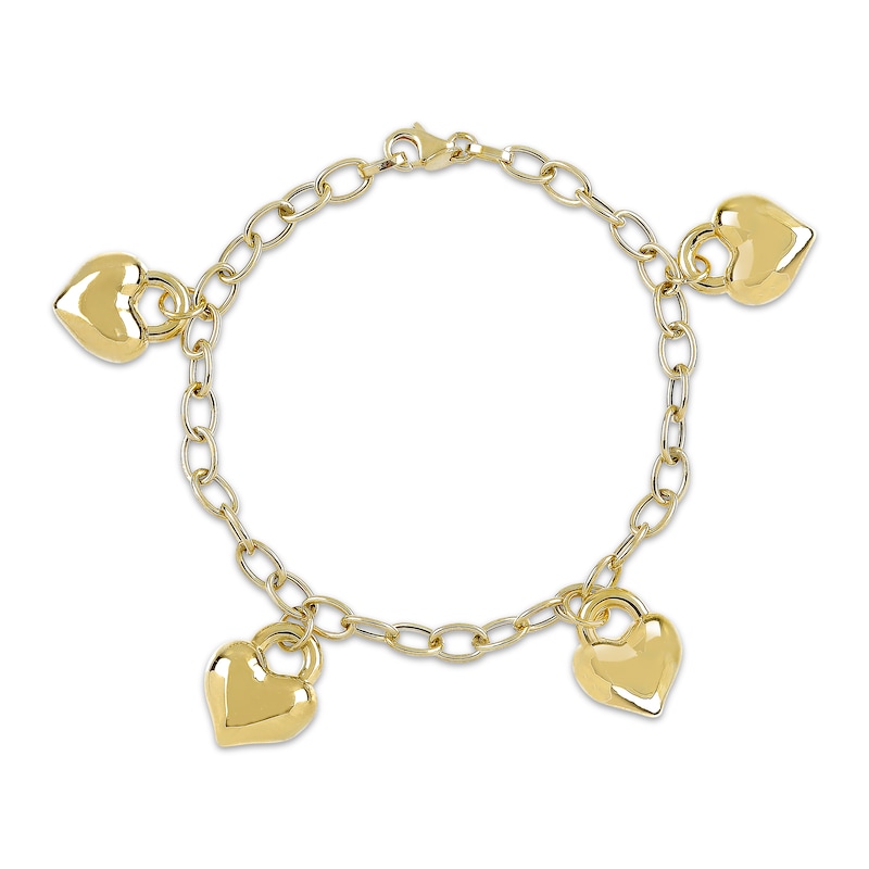 Main Image 1 of Puff Heart Charms Bracelet 14K Yellow Gold 7.5"