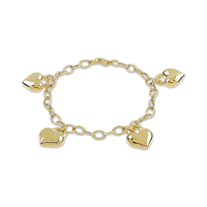 Main Image 2 of Puff Heart Charms Bracelet 14K Yellow Gold 7.5"