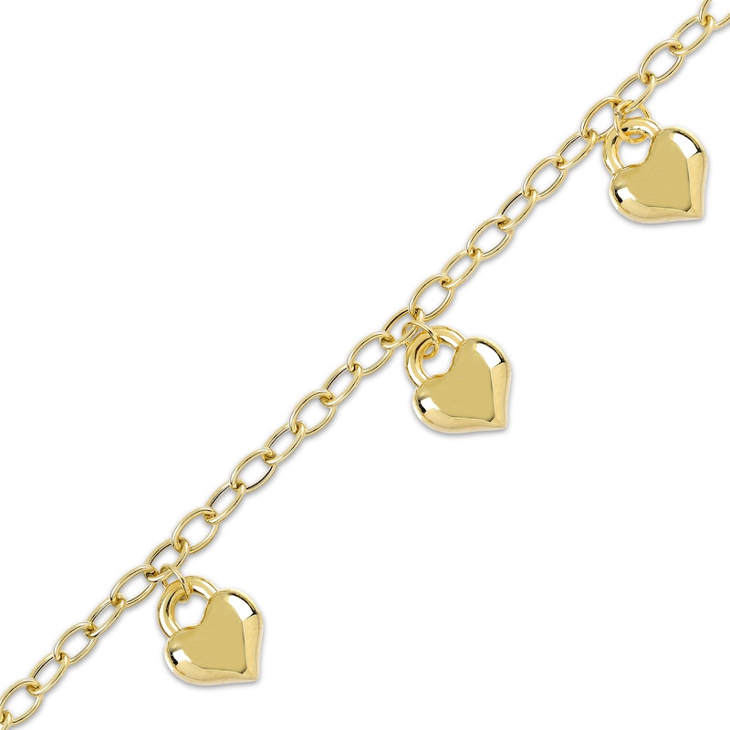 Main Image 3 of Puff Heart Charms Bracelet 14K Yellow Gold 7.5"