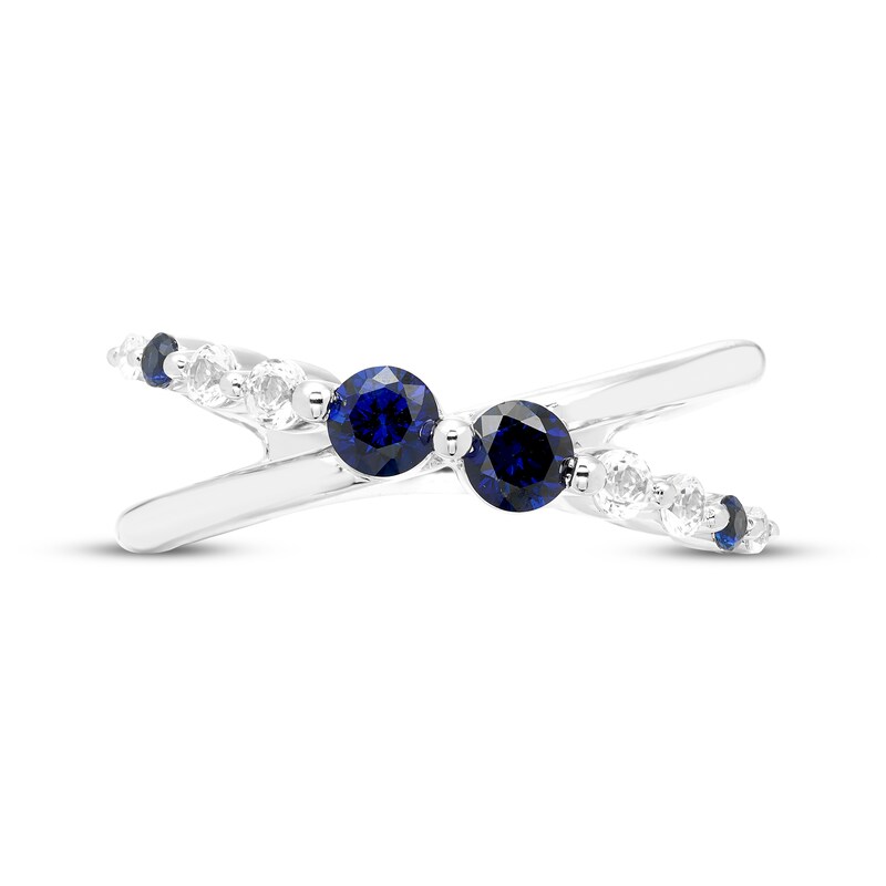 Main Image 3 of Blue & White Lab-Created Sapphire Orbit Ring 10K White Gold
