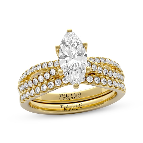 THE LEO Legacy Lab-Grown Diamond Marquise-Cut Bridal Set 1-1/2 ct tw 14K Yellow Gold