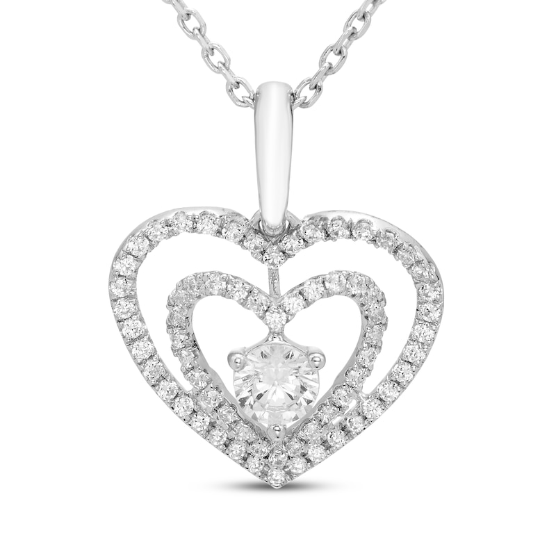 Main Image 1 of Diamond Double Heart Necklace 1/2 ct tw 10K White Gold 18"