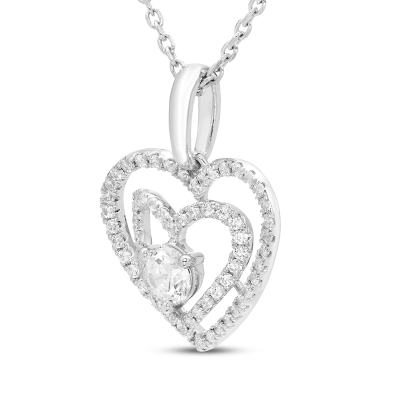 Main Image 2 of Diamond Double Heart Necklace 1/2 ct tw 10K White Gold 18"