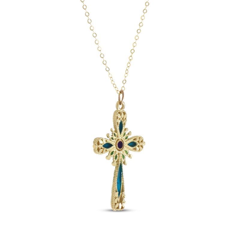 Main Image 2 of Multi-Color Enamel Cross Necklace 14K Yellow Gold 18"